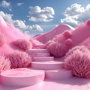 天空间粉色沙漠天空下的奇幻景观插画
