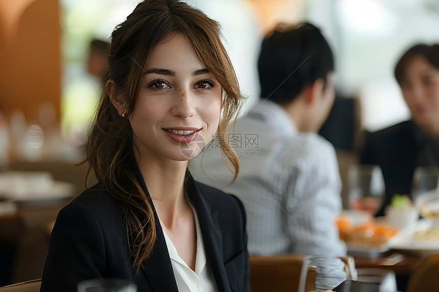 餐厅微笑的女孩图片