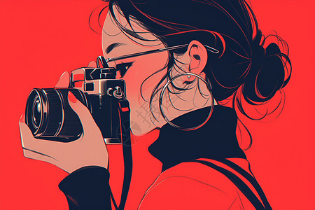 红色的摄影女孩背景图片
