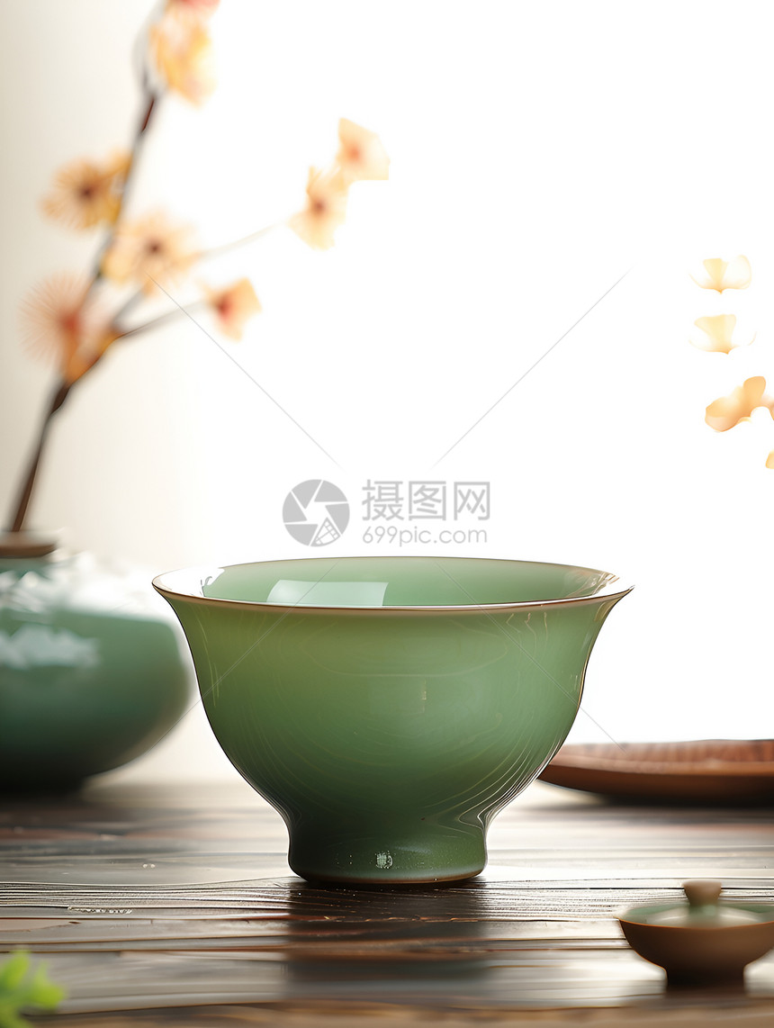 清新的瓷茶碗图片