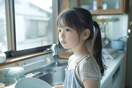厨房内的小女孩高清图片