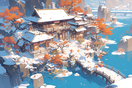 冰雪中的中国风景背景图片