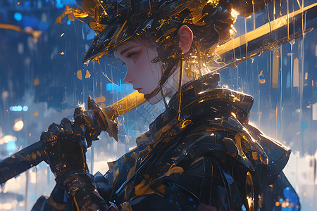 雨中女剑客带剑握剑高清图片