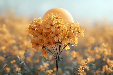 掏鸟蛋黄色花朵中的鸟蛋插画