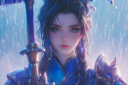 雨中女剑士年轻剑女高清图片