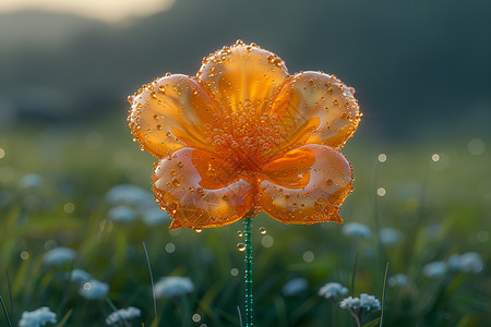 草地上的水滴花朵高清图片