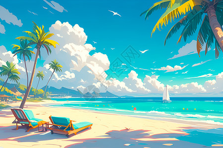 夏日沙滩美景背景图片