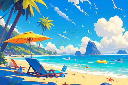 夏日沙滩插图背景图片