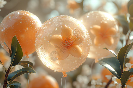 带形素材带花的气球设计图片