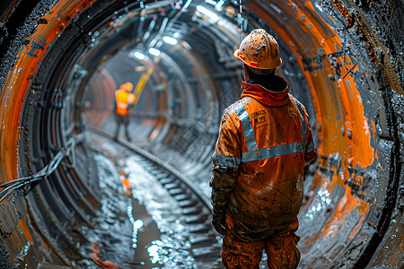 一名工人隧道施工高清图片