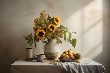 花瓶向日葵太阳花静物插画