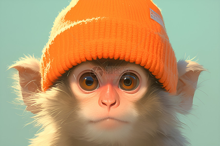 可爱水猴戴橙色帽子图片