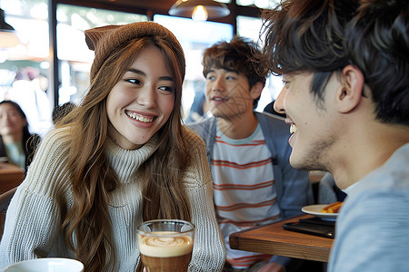 情侣在喝咖啡背景图片