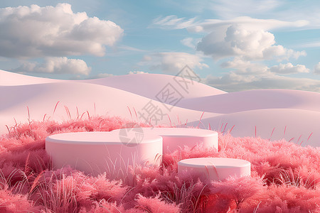 粉色草原的展台背景图片