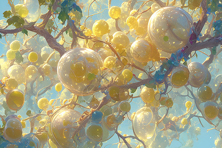 透明小球素材葡萄树上挂满了彩色小球插画