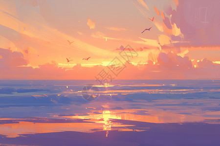 平静海洋海滩清晨海边的宁静的景色插画