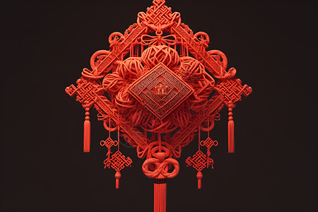 喜庆荷花装饰传统的中国结插画