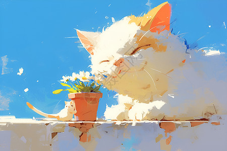 湛蓝的天空湛蓝天空下的可爱猫咪插画