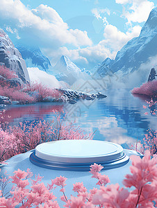 湖泊梦幻粉色景色设计图片