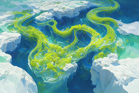 海参崴冰湖冰河的卫星图插画
