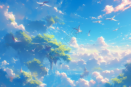 蓝天悬浮的岛屿背景图片
