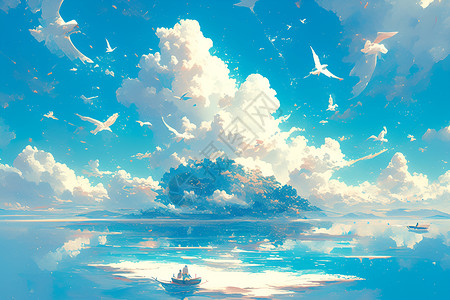 梦幻仙境中的飘浮小岛背景图片