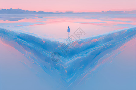 冰山上哈士奇巨大冰山上的男子插画