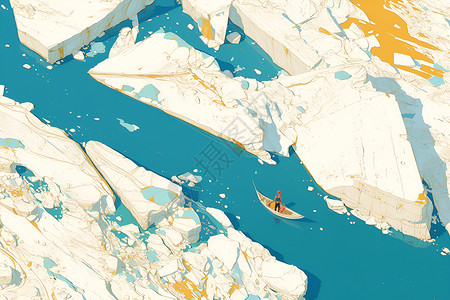 河上冰山中的冒险家高清图片
