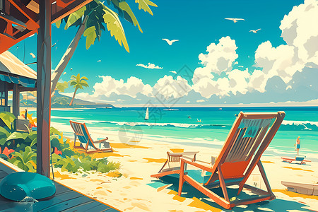 夏日沙滩碧海环绕背景图片