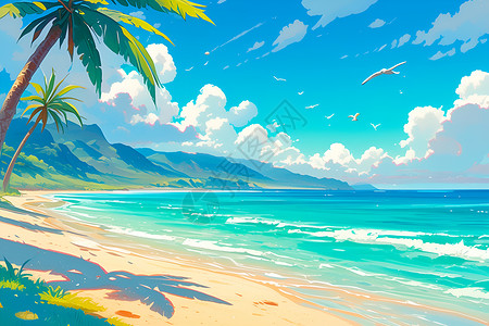 梦幻沙滩美景背景图片