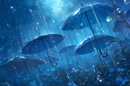 雨夜草地上的伞高清图片