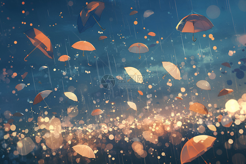 大雨中的伞海图片