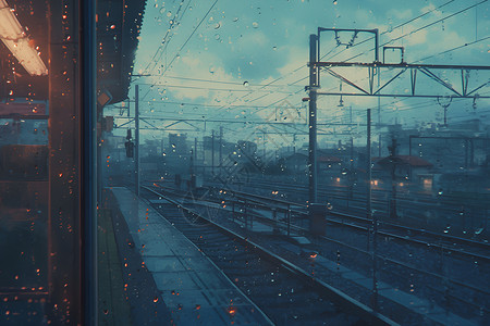 雨中的列车站背景图片