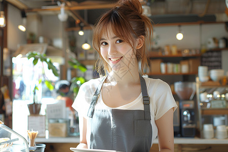 微笑服务员餐馆厨房里微笑的女士背景