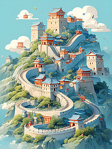中国长城的奇幻剪纸艺术背景图片