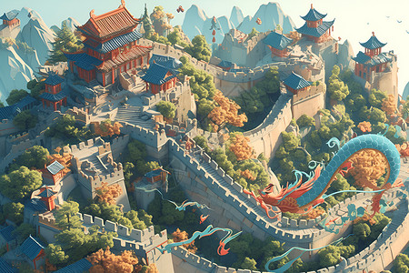 中国长城的美妙三维诠释插画