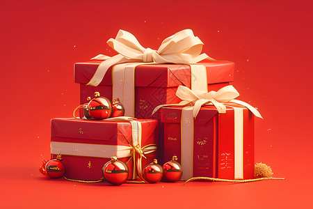 包装礼物红色背景上的礼盒插画