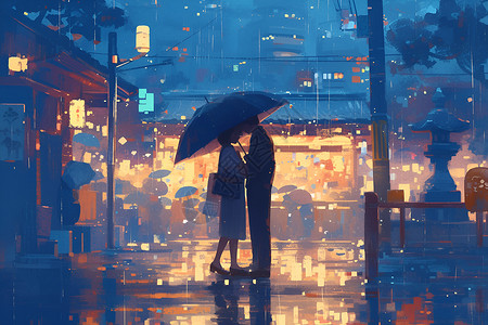 雨夜街道上的恋人背景图片