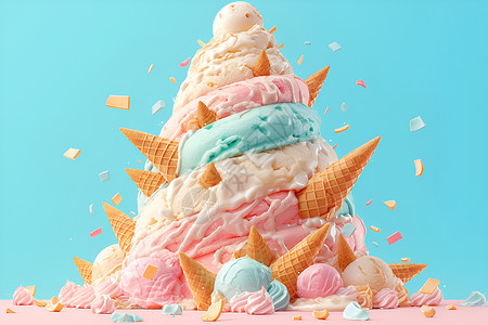 彩色甜筒彩色冰淇淋背景