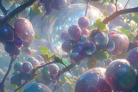 榛果橡果果实梦幻果园里的的葡萄插画