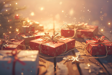 圣诞节包装圣诞树下的礼物插画