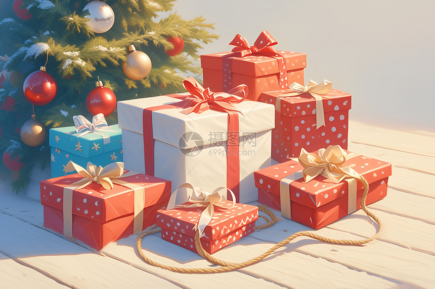 圣诞树和圣诞节的礼盒图片