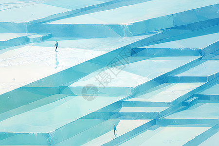 抽象主义雪地中走着的人插画