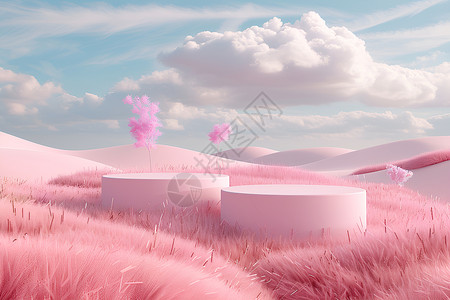 粉色草地上的展台高清图片