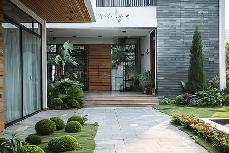 植物房子边框自然与现代结合的建筑背景