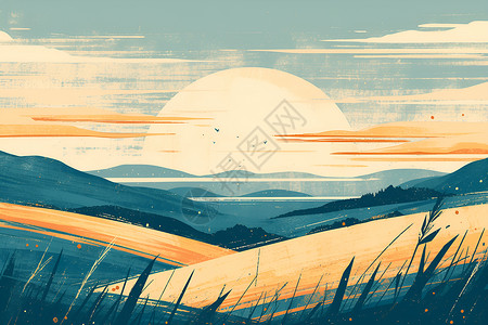 绘画的太阳和山丘背景图片