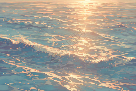 波光粼粼海面海面上的海浪插画