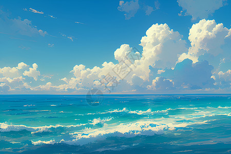 绘画的蓝色海洋背景图片