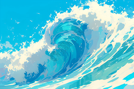 海浪油画海洋中的汹涌海浪插画
