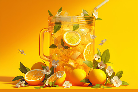 杯子里橙子可口的橙子饮品插画